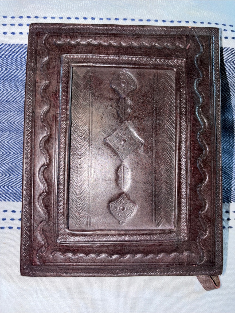 Embossed Brown Leather Photo Frame African style